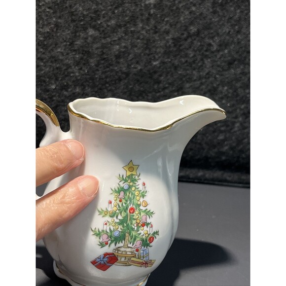 Vintage Lefton Christmas‎ Tree Sugar & Creamer Set Gold Trim #1659 RARE - Picture 8 of 9